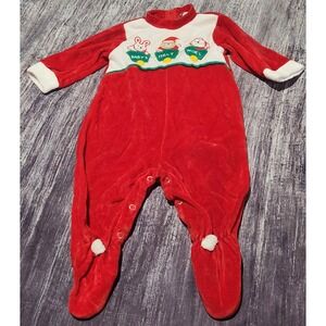 Baby's First Christmas‎ Footed Pajamas Train Holiday Outfit Red Vintage 6-9m